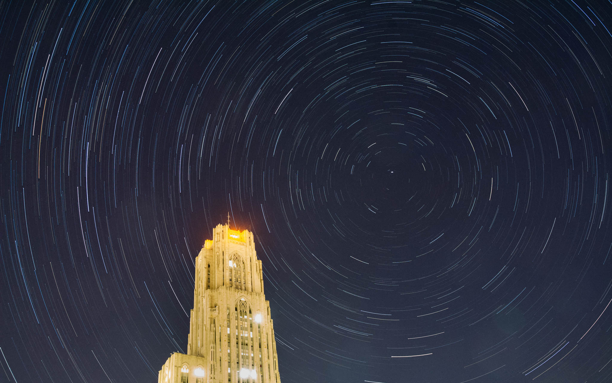 Startrails over the Cathedral of Learning (Pittsburgh Oct. 2017)